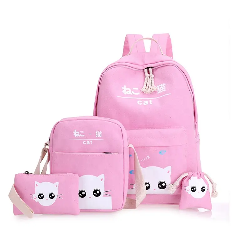 Moda vendita calda 4 in 1 set di borse per libri per adolescenti modello personalizzato borse per zaino da scuola in tela multifunzione carine