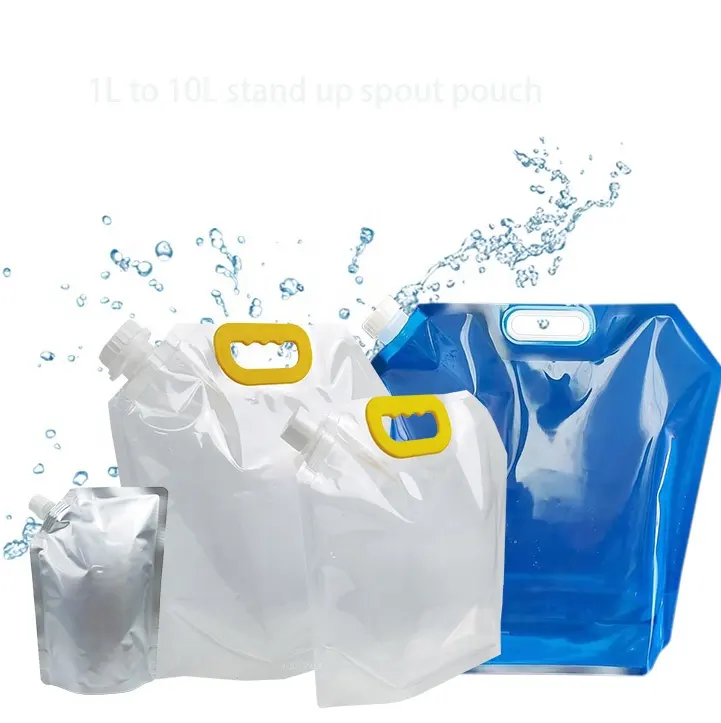 1L to 10 liter stand up spout pouch with handle transparent aluminum coffee water rice juice packaging gallon beverage bag