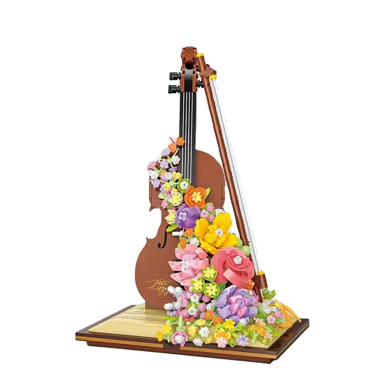 Nuevo 2023 bloque de violín flor Piano decoración lindo dando regalos de Navidad a amigos juguetes de bloques de construcción 21228