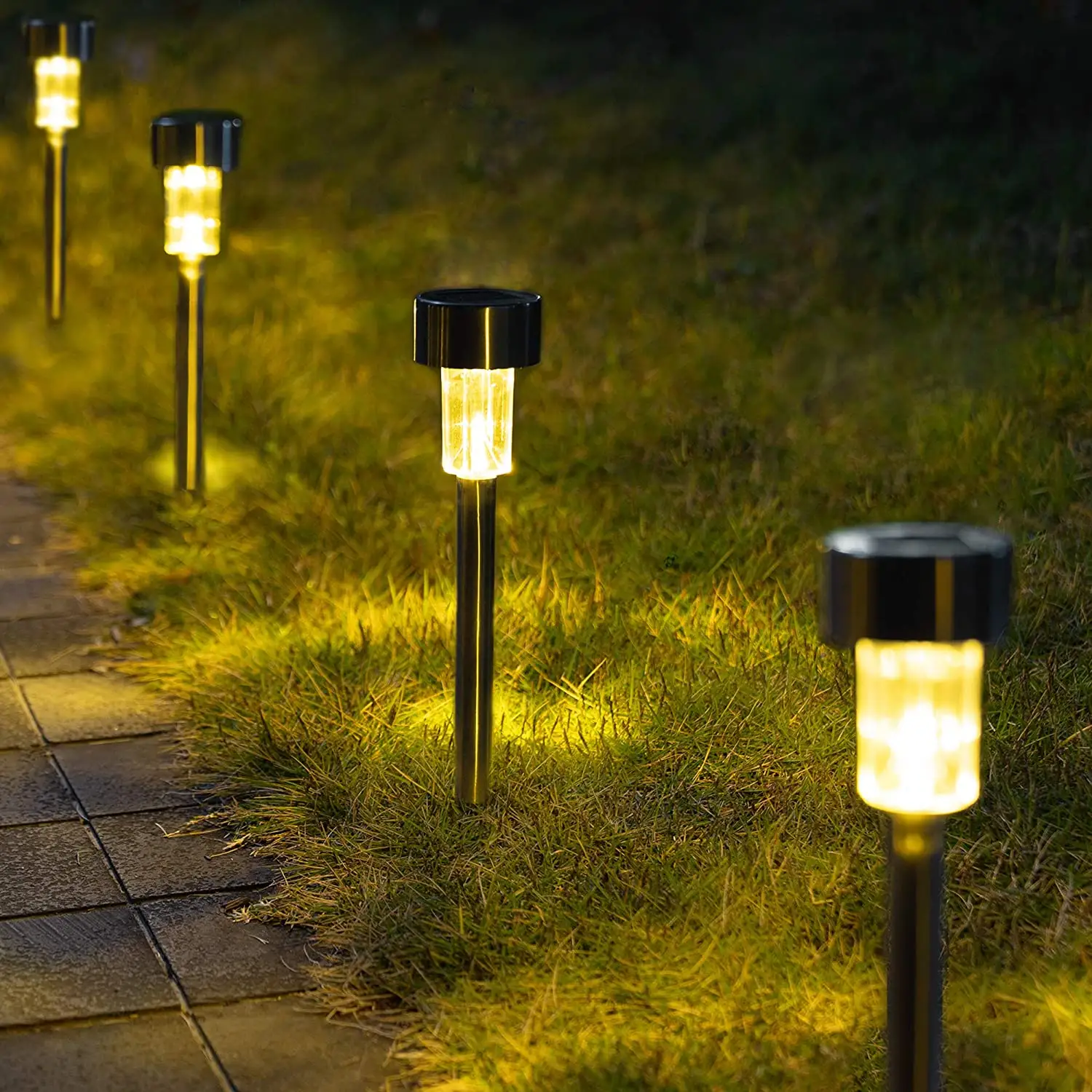 Outdoor solar lamp 12 pieces of solar channel lamp stainless steel garden waterproof garden light suitable for walkway lawn