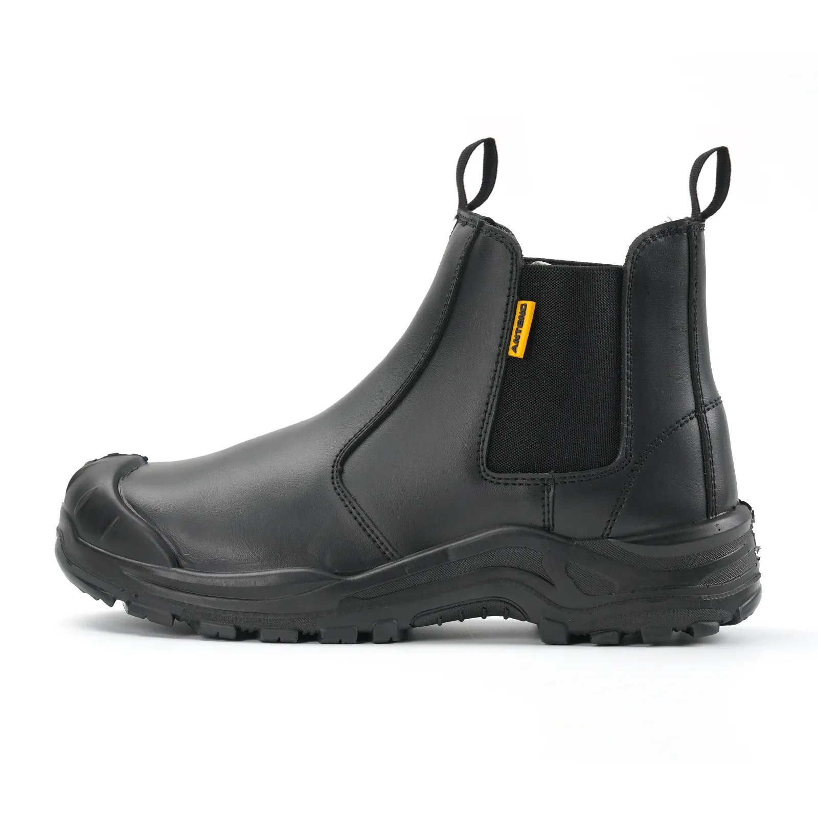 Anteng - Sapatos de segurança de couro genuíno industrial, botas antiderrapantes com sola antiestática e anti-riscos, bota de trabalho de biqueira de aço, corte alto casual Anteng