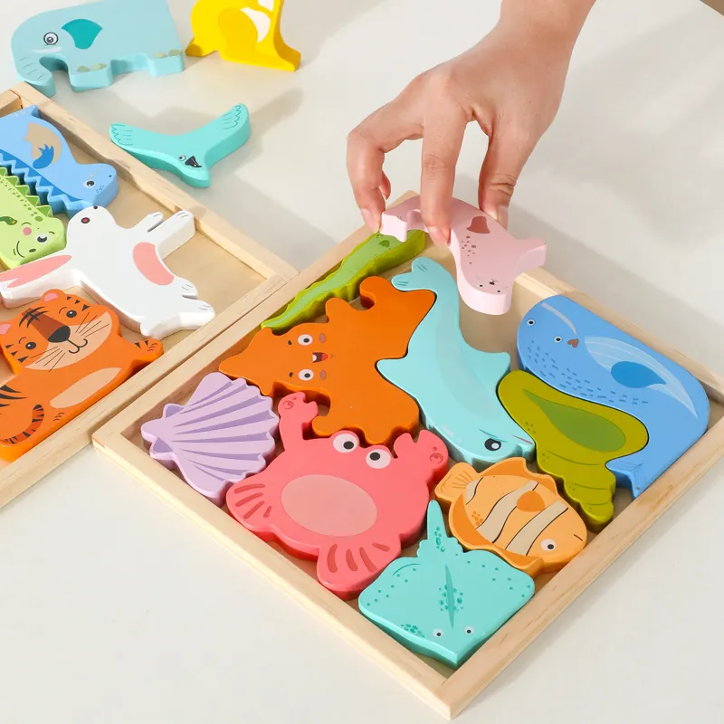 Commercio all'ingrosso nuovo Puzzle di legno Montessori Puzzle di legno giocattolo personalizzato fai da te blocchi di legno meccanici Puzzle per i bambini