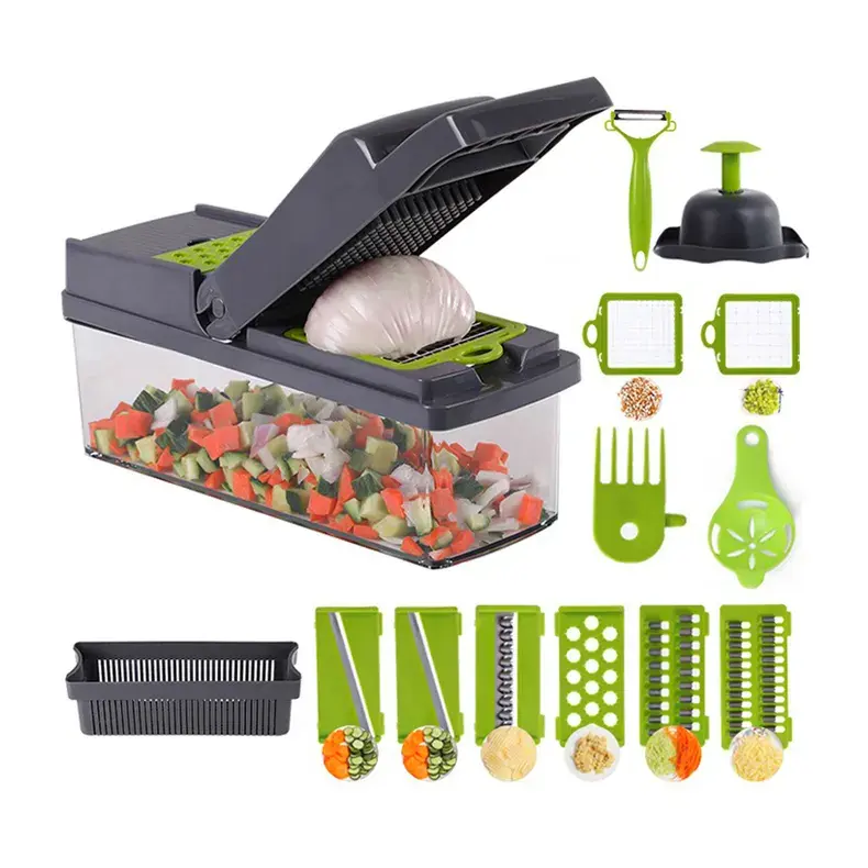 2024 Vendedor superior Juego de cocina combinado Cortador de verduras-Prensa de ajo manual Chopper-Accesorios de cocina