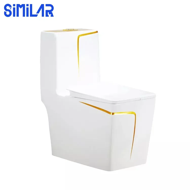 Altın Trim tek parça tuvalet ile benzer bağlantısız seramik beyaz tuvalet