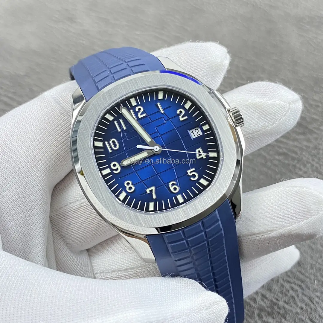 Relógio masculino luxuoso com movimento mecânico automático, caixa prateada de 41 mm, mostrador azul 904L, fábrica 5165 3K, aço inoxidável