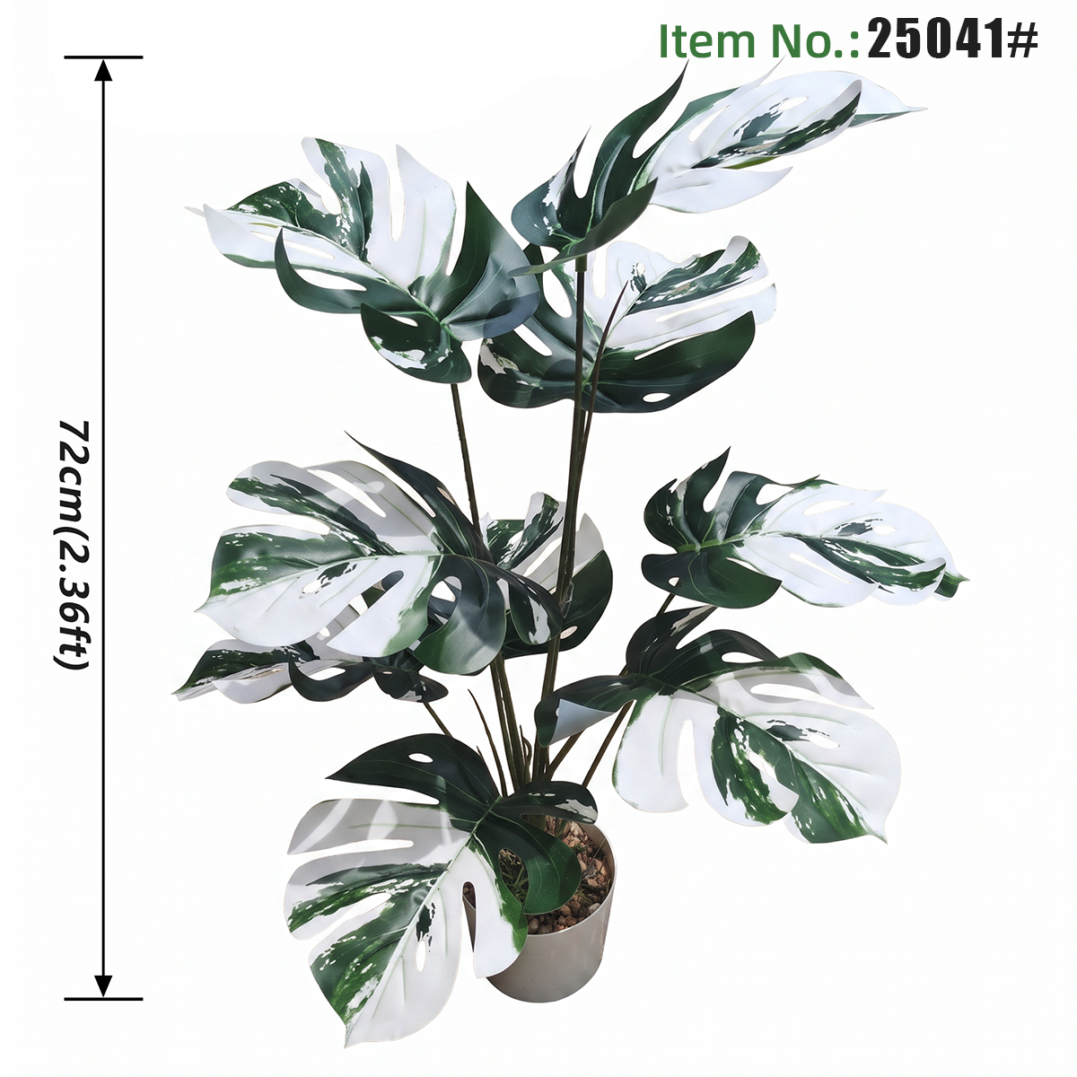 Plante artificielle Monstera panachée blanche en pot, 72 cm