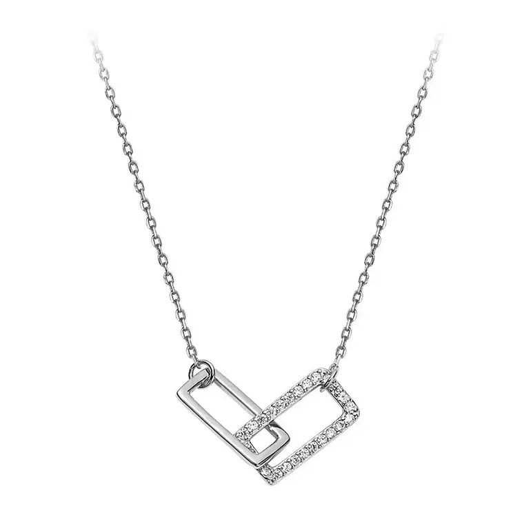 Gioielli Mylove 925 in argento sterling doppio due rettangolari ad incastro zircone collana per donna regalo per ragazza