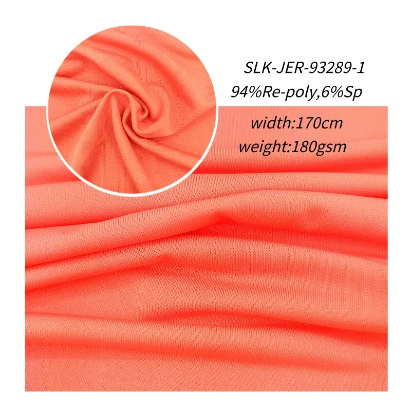 Geri dönüşümlü poli malzeme kumaşlar Chineses tekstil 94% geri dönüşümlü poli 6% Spandex polyester örgü kumaş spor t shirt için