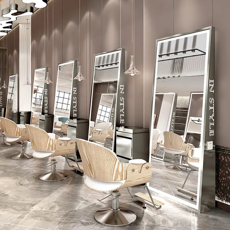 Salon Furniture Barber Shop Large LED Full Length Mirror Led Hair Salon Mirror Gold