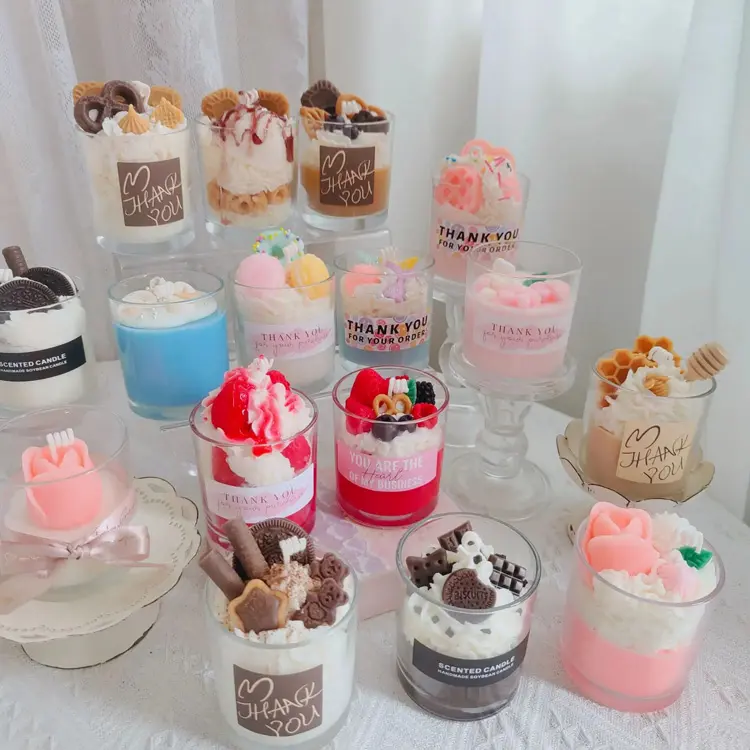 DIY Soy wax Simulated ice candle with glass cute food candle for gift ice cone dessert candles