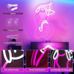 Ipixel USB Powered Lady Neon Signs for Wall Decor Pink White LED <strong>Light</strong> Sign for Preppy Room Decor <strong>Light</strong> up Sign - Product Image 4