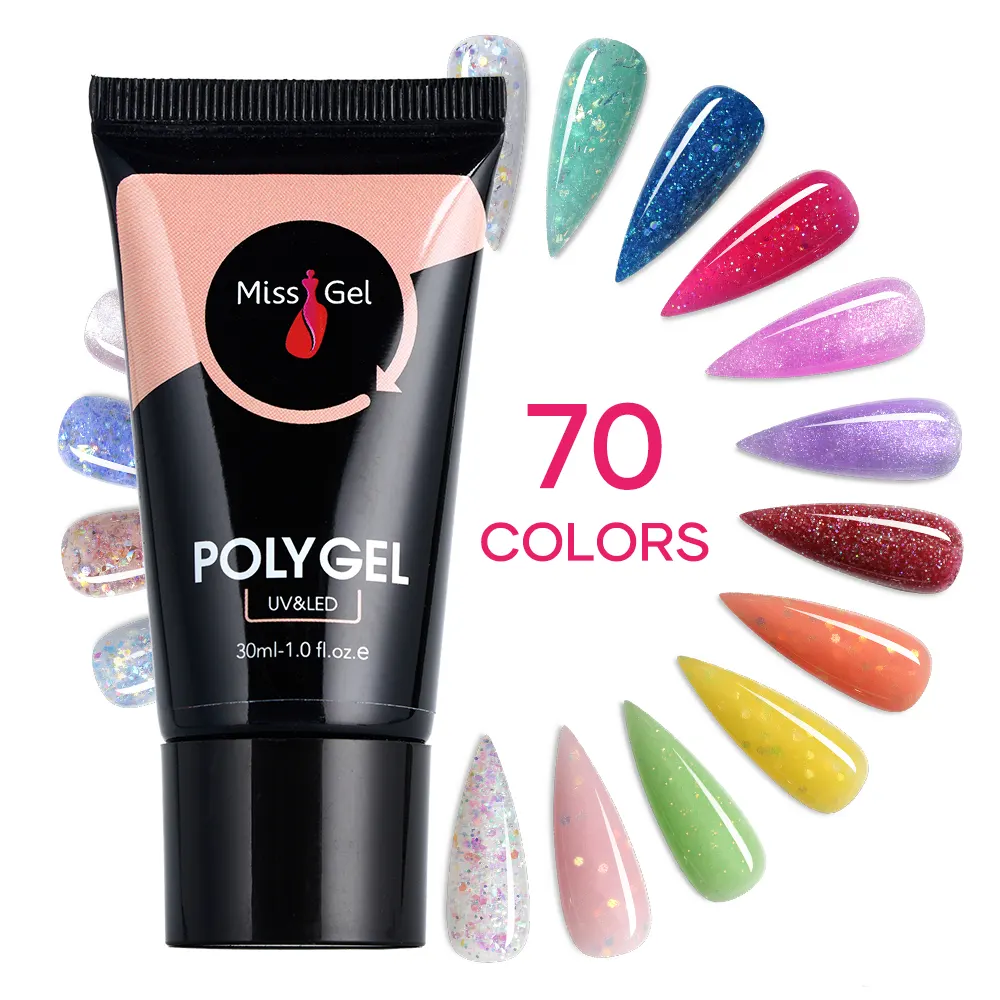 70 Glitter Color Acrygel polygel forniture per unghie all'ingrosso Oem Private Label UV Nail Extension Polly acrilico Poly Gel