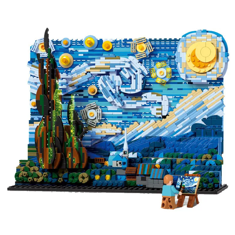 MOC Creator-Vincent van Gogh, modelo de la noche estrellada, bloques de construcción, Juguetes DIY para niños, regalo creativo