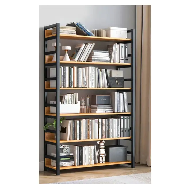 Libreria, libreria alta a 5 livelli scaffale per libri in legno rustico scaffale moderno organizzatore di stoccaggio telaio in acciaio, libreria multiuso