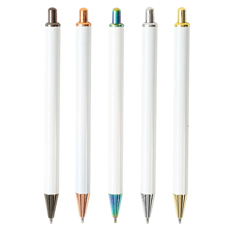 DIY Silver Metal Ballpoint Gel Pen com Blank Oil Ink Clique Ação Glitter Stainless Steel for Business Promotion Presentes