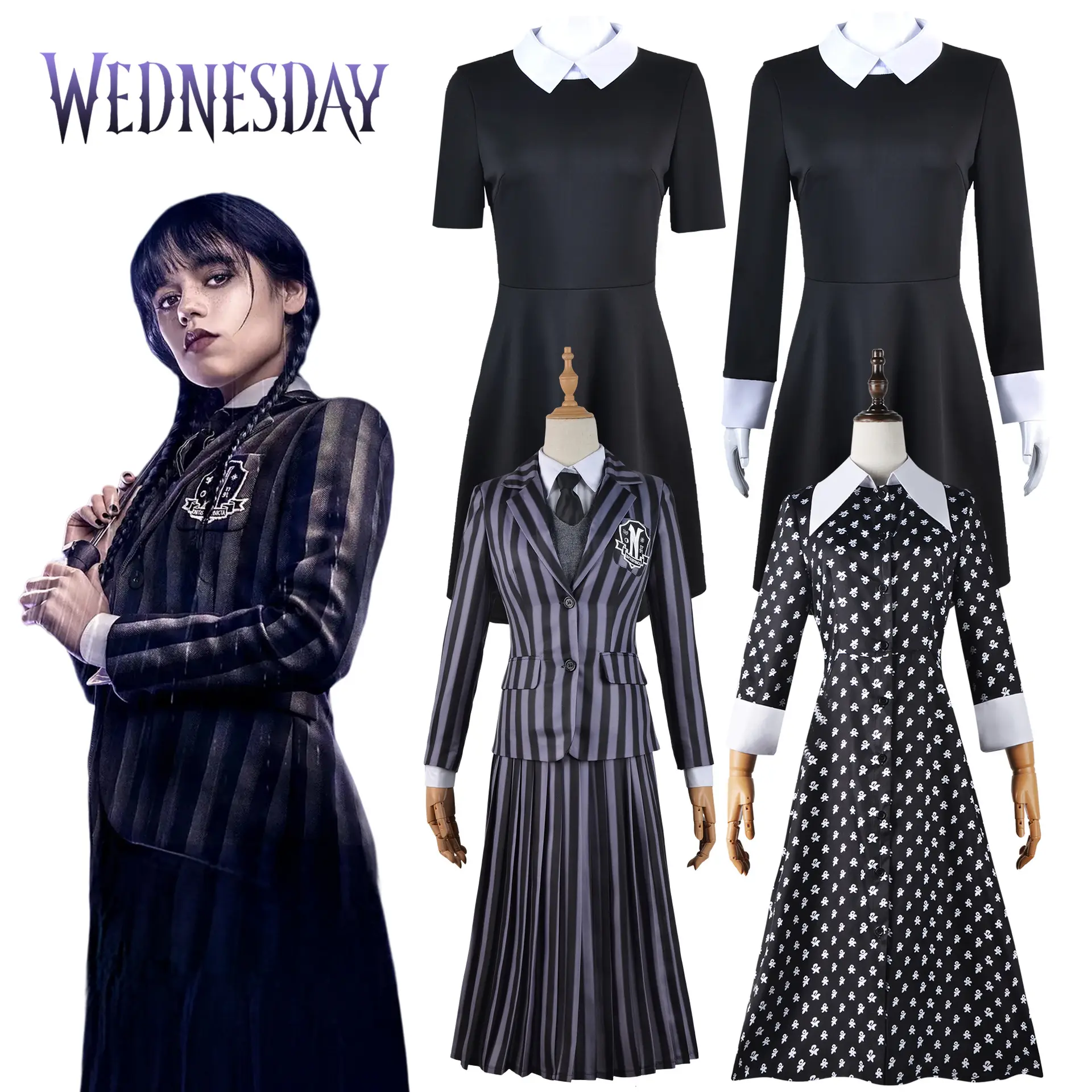 Traje de Halloween gótico para mujer, camisa negra de juego de rol para adultos, traje de Cosplay para niños, traje de Addams de mimbre, nuevo diseño