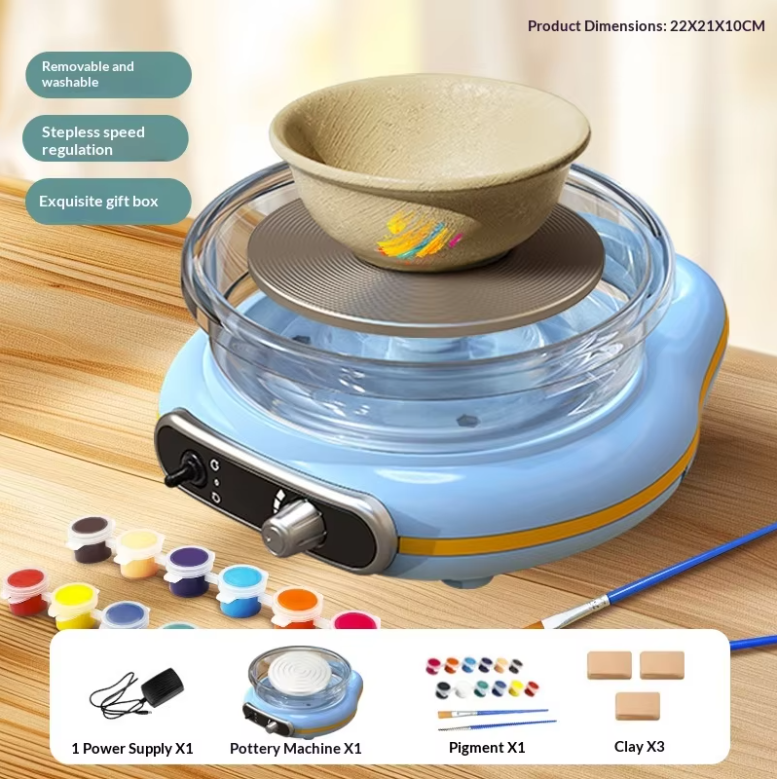 Portable Stepless Pottery Machine Blue with 8-Piece Kit
