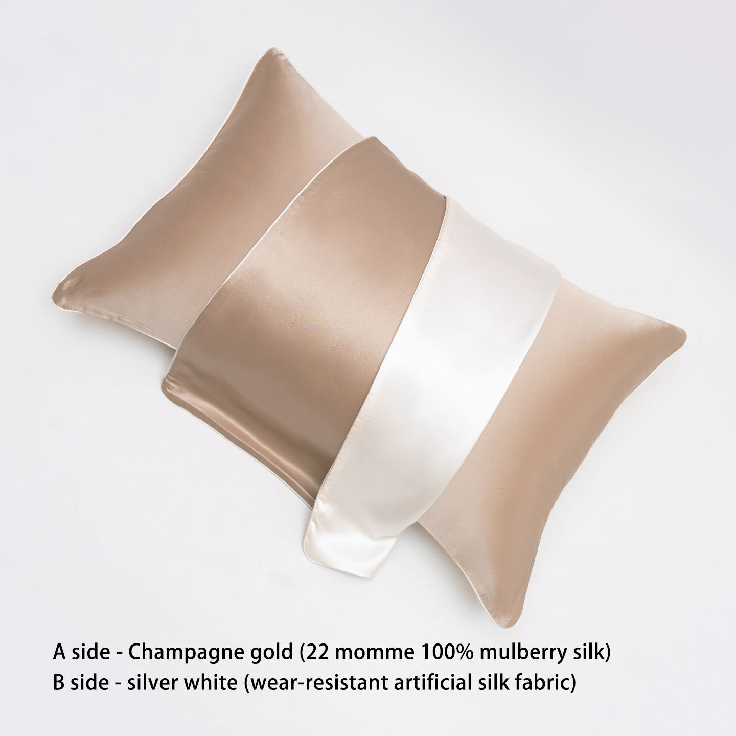 Champagne gold / silver white 22momme Mulberry Silk pillow case