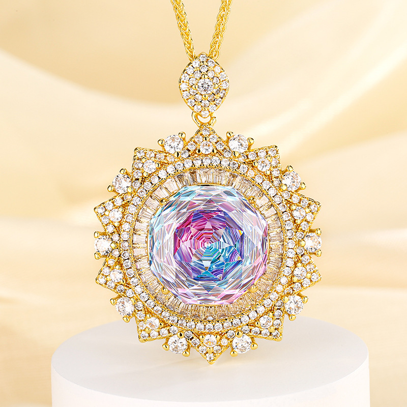 Gold powder blue pendant with Chopin chain