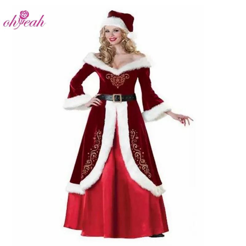 Disfraz Sexy europeo sin tirantes para adultos y mujeres, traje grueso de princesa, Navidad, Santa, ropa