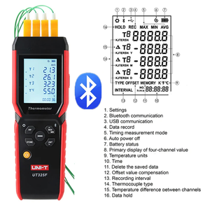 UT325F Termómetro Digital de 4 Canales, Registrador de Datos de Temperatura, Probador de Termopar, Tipo K, J, T, E, R, S, N, Tipo BLVetooth - Product Image 2