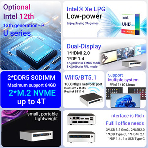台式机超5/7 DDR5 48gb Win11/ Linux无风扇电脑台式机WiFi6 + BT5.2紧凑型嵌入式系统工业金属迷你电脑 - Product Image 5