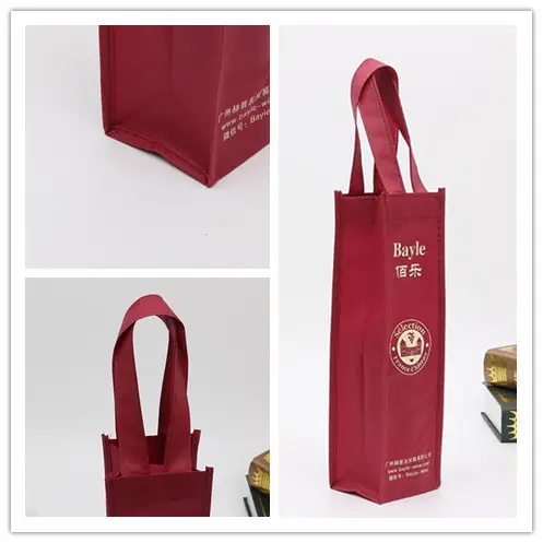 Promotional Bolsa de vino Reusable single Bottle Non Woven Fabric Wine Bag Shopping Tote Gifts Silk Customized LogoWith Handle