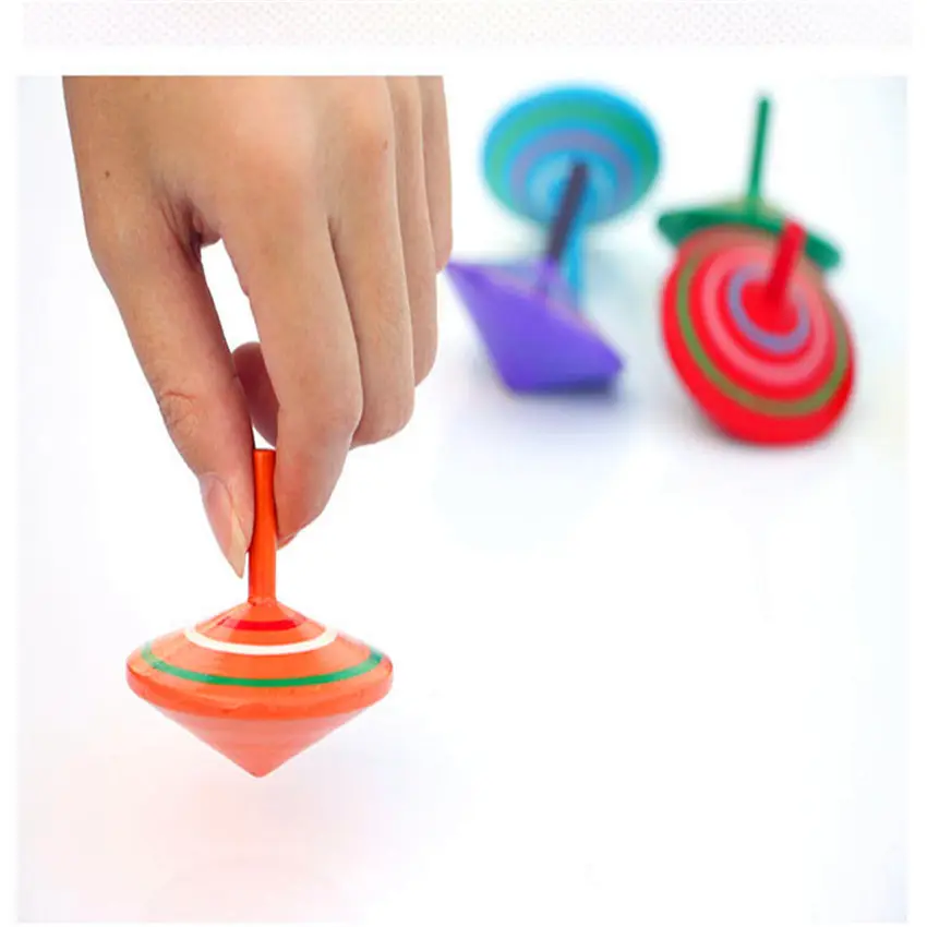 아이 클래식 장난감 회전 멀티 컬러 나무 회전 탑 자이로 스코프 장난감 전통 나무 아기 장난감 교육