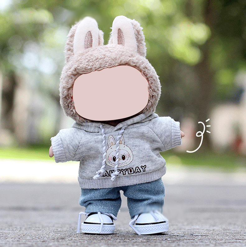 Two piece set of light gray hoodie and blue jeans