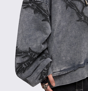 Y2k của phụ nữ rửa sạch dây kéo màu xám hoodie dây lưới trái tim Spider <span class=keywords><strong>Web</strong></span> in cá nhân phong cách đường phố áo - Product Image 3