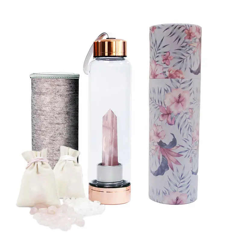 Rose Quartz Amethyst Healing Elixir Crystal Infused Gemstone Water Bottle