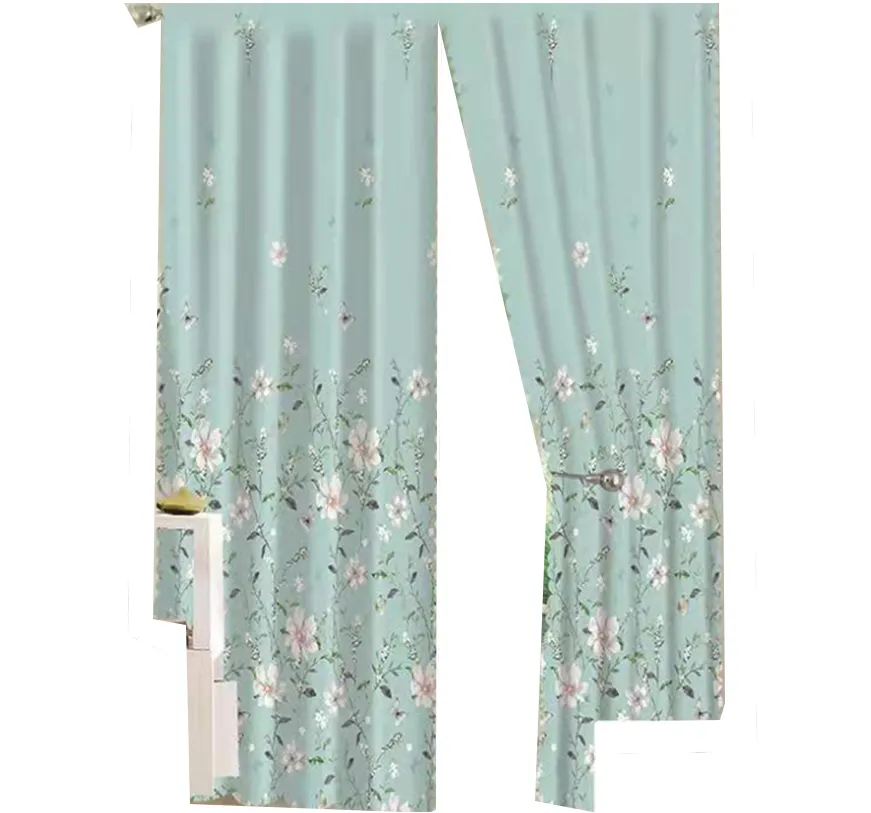 2024 mùa thu nóng bán phổ biến 100% polyester hoa mẫu màn in vải cửa sổ ánh sáng màu xanh lá cây rèm cửa cho phòng khách