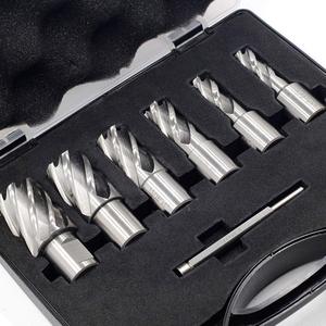 Annular Cutter Set 7pcs 3/4 Inch <strong>Weldon</strong> Shank 1 Cutting Depth 1/2-1-1/16 Cutting Diameter Two-Flat HSS Kit - Product Image 5