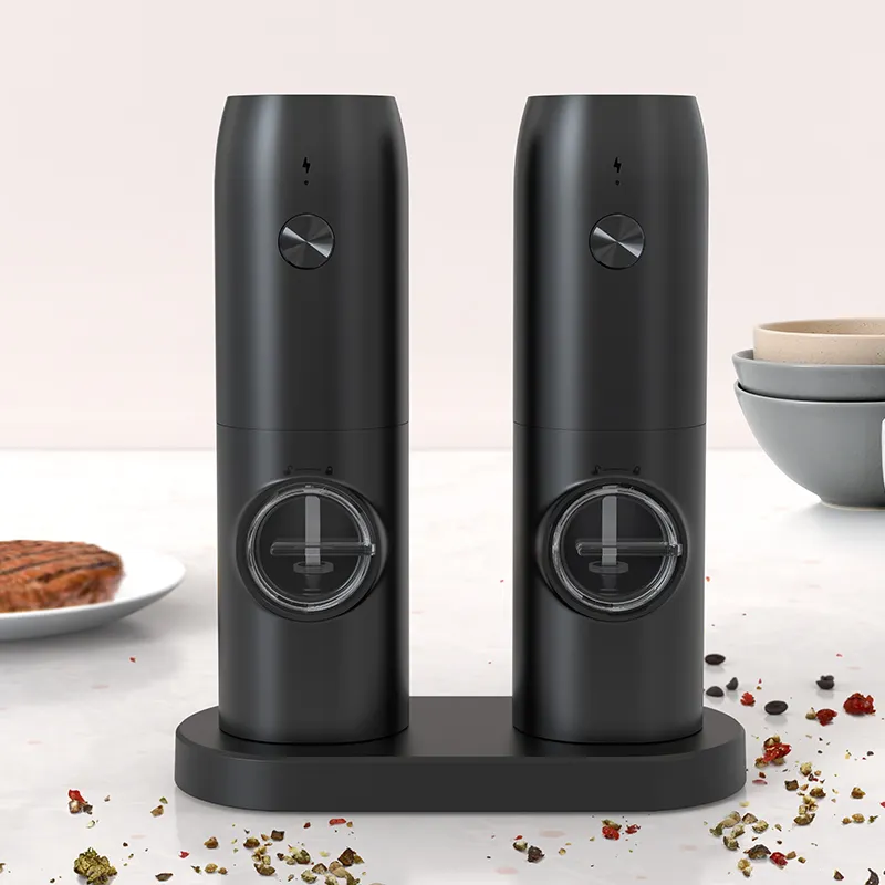 Salz-und Pfeffermühlen aus Edelstahl mit Ladestation USB Elektrische Salz-und Pfeffermühle 2er-Set