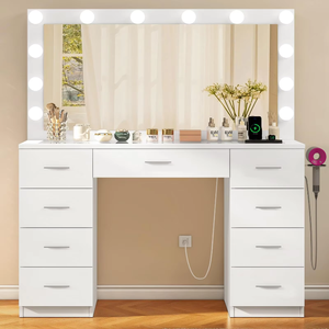 Bán buôn 3 chế độ chiếu sáng có thể điều chỉnh độ sáng Vanity bàn xu hướng ý bóng lớn màu trắng bàn trang điểm với Gương trắng - Product Image 2