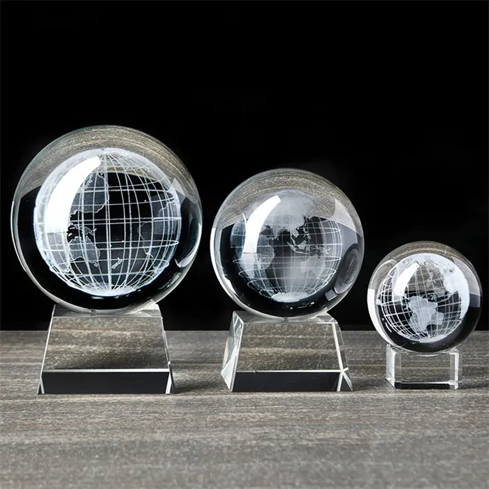 Boule de cristal miniature Terre gravée Globe en verre Sphère Presse-papiers en verre Ornement artisanal