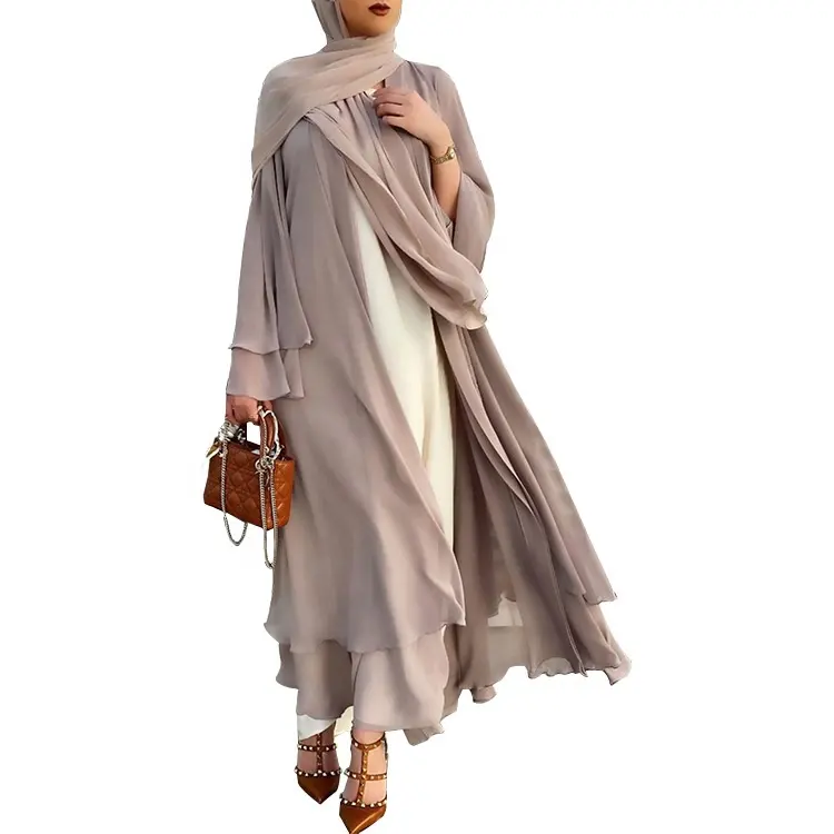 Châu Âu và Mỹ thời trang đồng bằng voan flowy mềm mở abaya Cardigan hồi giáo khiêm tốn abaya Dubai phụ nữ