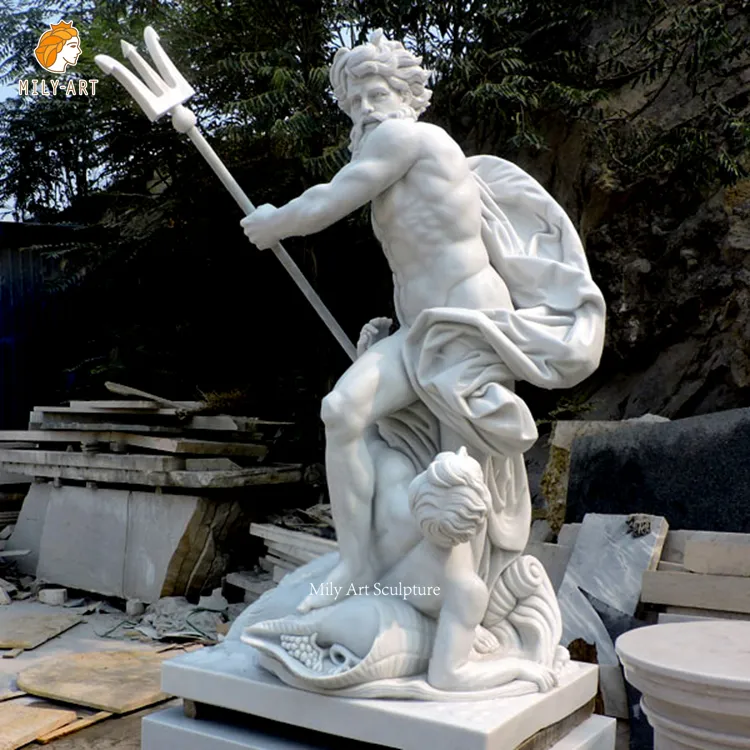 Personalizzato Antico Romano Figure a Grandezza naturale Natura Poseidon con Trident Scultura In Marmo Nettuno Statua di Pietra Per Piazza