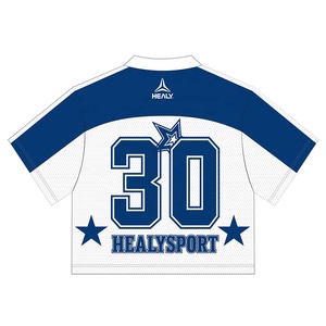 Boy erkekler Retro Boxy kırpılmış Tees futbol jarse bluz Streetwear T-shirt V boyun süblimasyon örgü Vintage futbol forması