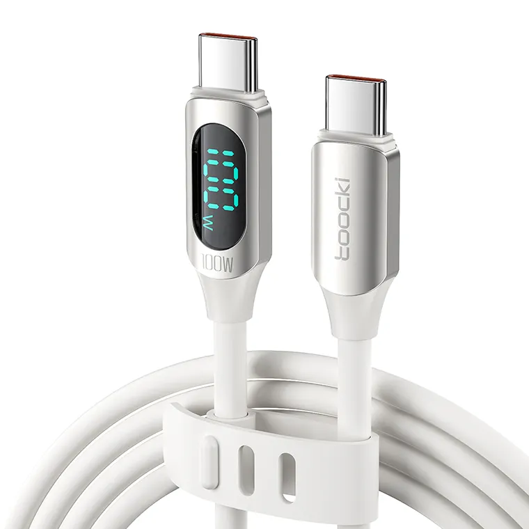 Toocki 100W/66W/20W/12W Digital Display silicone 2M Type C to C cable usb connector fast chargers data cable for Iphone/huawei