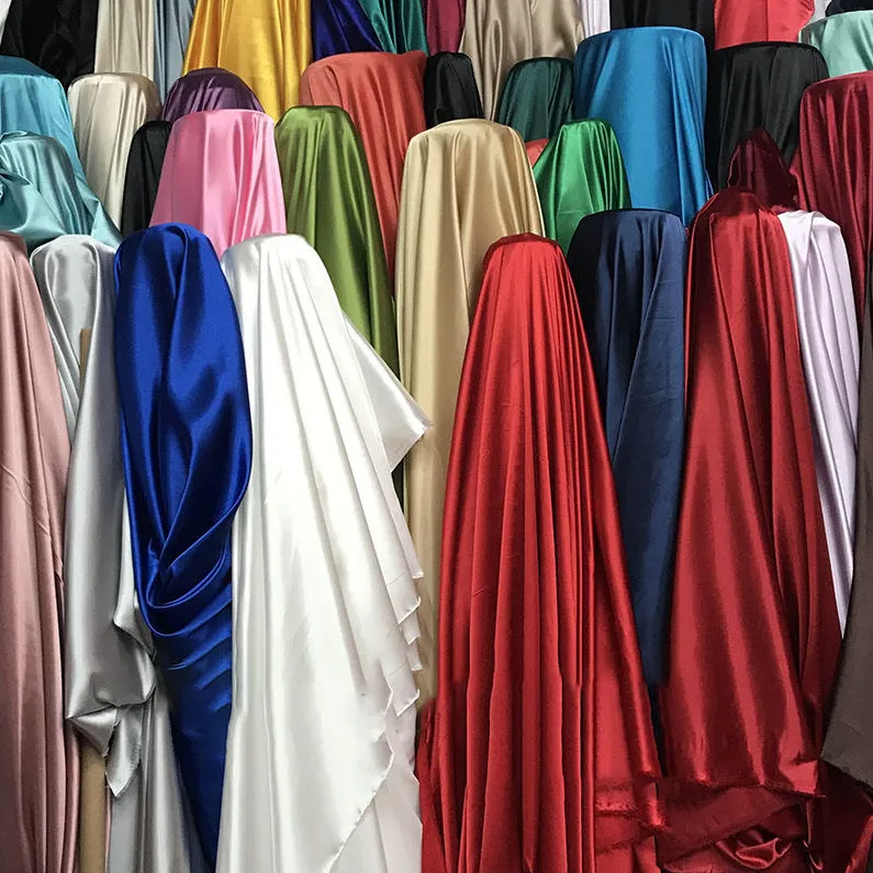 Telas de seda satinada para vestidos, materia textil, 100% poliéster, tela elástica de satén