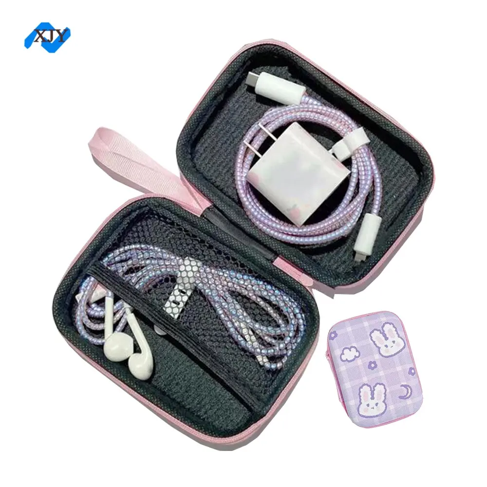 Mini estuche portátil cuadrado para auriculares con almacenamiento de cables PU EVA-Solo estuche