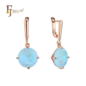F82202093 FJ Fallon Fashion Jewelry Earrings with Round Colorful CZ / <strong>Turquoise</strong> <strong>Plated</strong> in Rose Gold Brass Based Split - Product Image 6