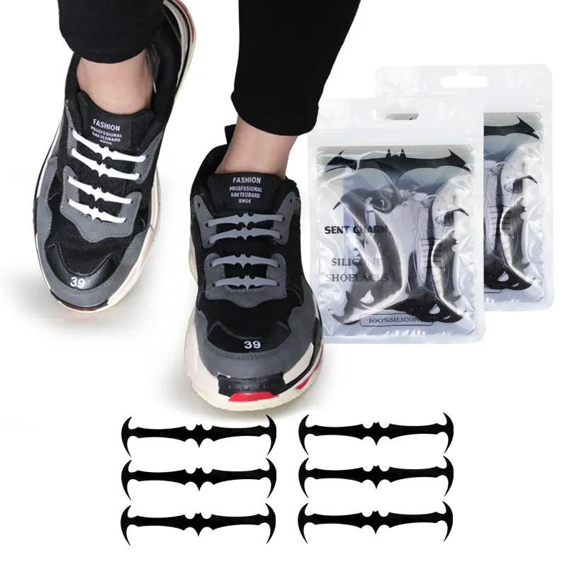 Yarasa silikon hiçbir kravat ayakabı 16 adet elastik ayakkabı bağcıkları aksesuarları elastik dantel ayakkabı bağı yaratıcı tembel silikon bağcıkları