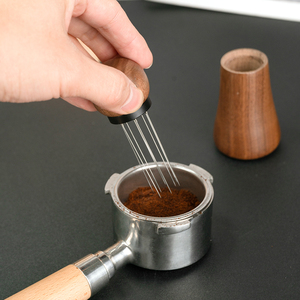 1SET批发天然木柄针式分配器，带木架专业咖啡师WDT分配工具 - Product Image 1