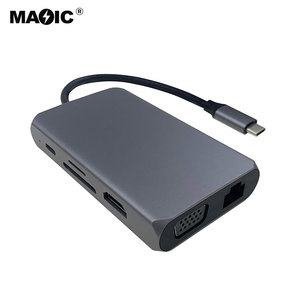 מתאם c usb 9 ב 1 דונגל עם 4k hdmi pd קורא כרטיס tf 3xusb3. 0 <span class=keywords><strong>vga</strong></span> rj45 ethernet תחנת עגינה למחשב נייד