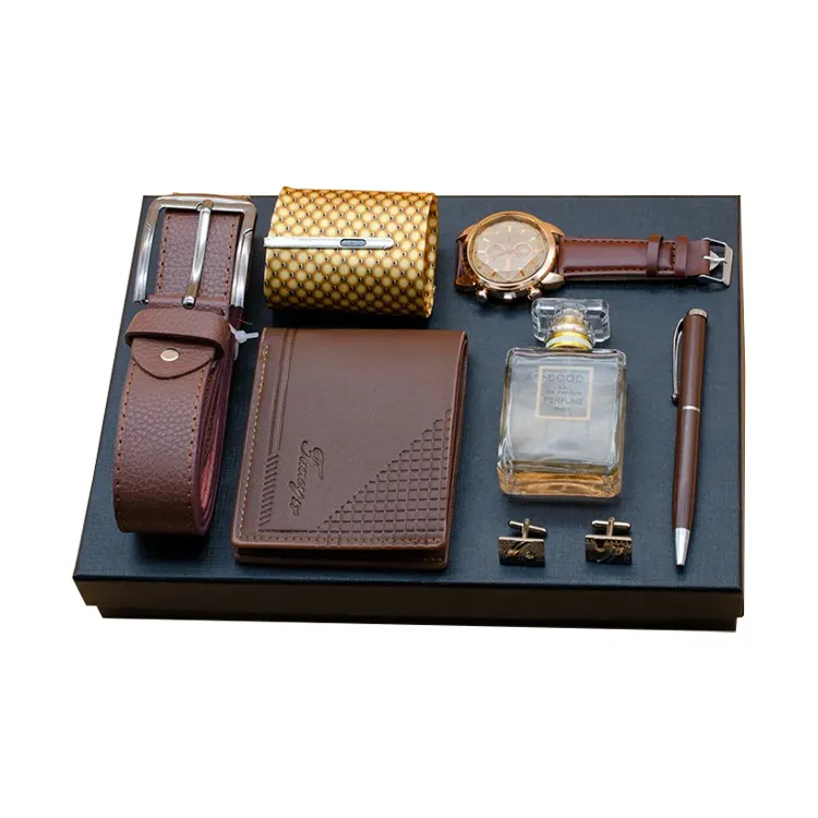 2024 Wholesale Men's Gift Set Luxury 7 Pieces Business Man Watch Gift Set Box for Birthday