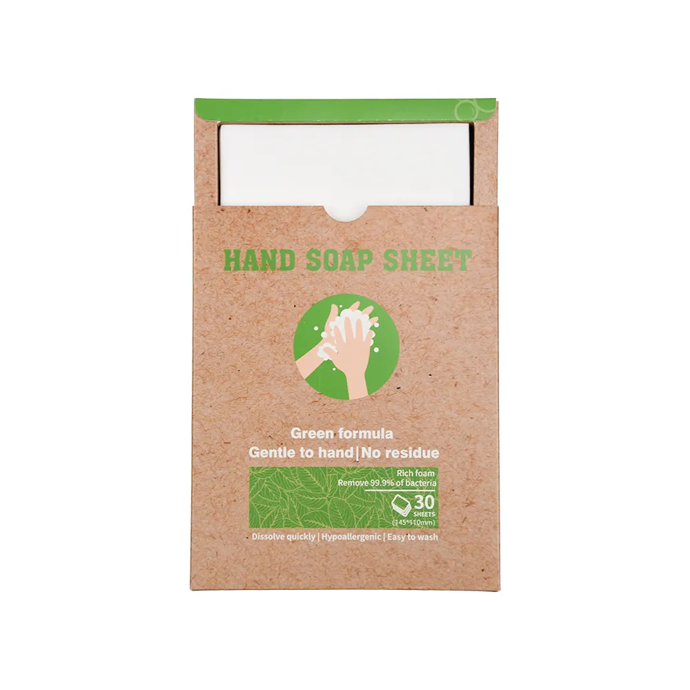 पोर्टेबल पर्यावरण के अनुकूल सुरक्षा सूत्र हाथ सफाई पट्टी डिस्पोजेबल हाथ साबुन शीट घरेलू धोने का साबुन कागज के लिए हाथ