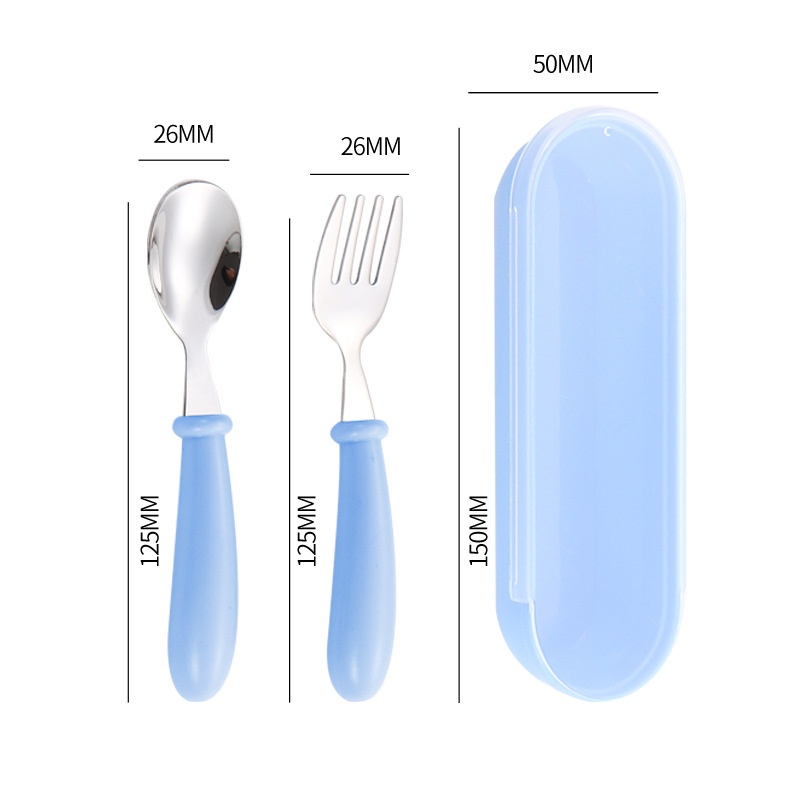 Short handle childrens blue spoon fork box