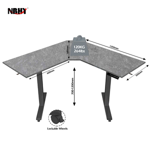 现代双电机l形电脑运动桌高度可调带轮子的站立桌 - Product Image 4